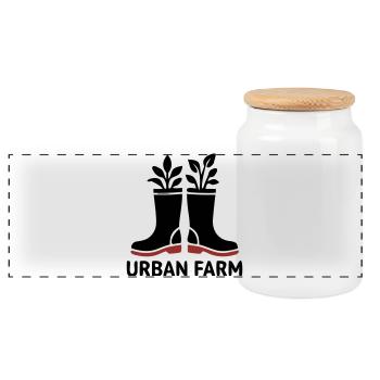 Logo des bottes en caoutchouc de ferme urbaine - Boîte à biscuits avec couvercle en bois - blanc - Devant