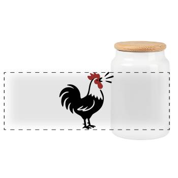 Rooster Crows Farm Logo - Panoramic Cookie Jar with Wooden Lid - white - Front