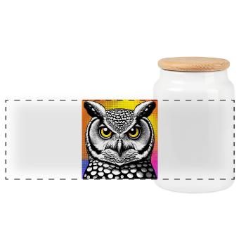 owl - Panoramic Cookie Jar with Wooden Lid - white - Front