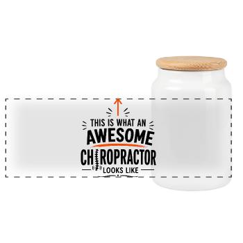 Chiropractor Gift for Spine Doctor - Panoramic Cookie Jar with Wooden Lid - white - Front