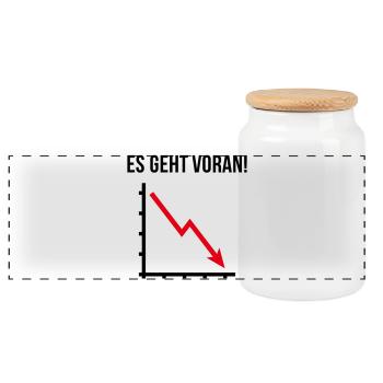 Es Geht Voran! (Fortschritt / Abwärts / POS 2C) - Panorama Keksdose mit Holzdeckel - Weiß - Vorne