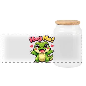 Crocodile Kawaii Mignon - Boîte à biscuits avec couvercle en bois - blanc - Devant