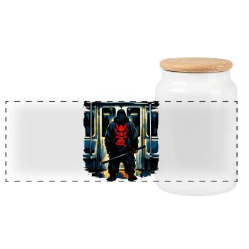 Ninja démons dans le métro - Boîte à biscuits avec couvercle en bois - blanc - Devant