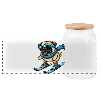 Dog Pug Skier Comique Sports d’hiver Drôle - Boîte à biscuits avec couvercle en bois - blanc - Devant