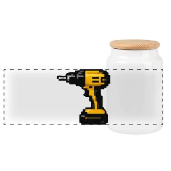 Pixel Drill Retro Tool Design - Panoramic Cookie Jar with Wooden Lid - white - Front