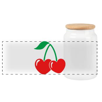 Cherry Pair in Red-Green Style - Panoramic Cookie Jar with Wooden Lid - white - Front