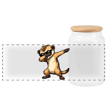 Dabbing Meerkat - Panoramic Cookie Jar with Wooden Lid - white - Front
