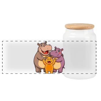 funny hippos - Panoramic Cookie Jar with Wooden Lid - white - Front