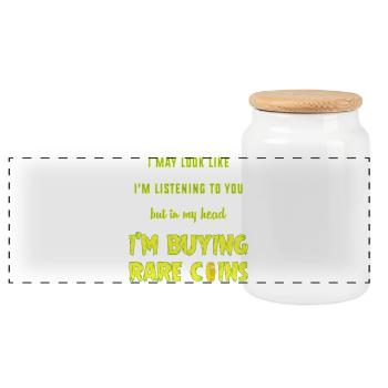 Coin collector - Panoramic Cookie Jar with Wooden Lid - white - Front