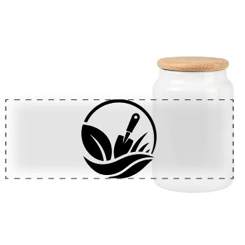 Gardener Shovel Plants Garden Motif - Panoramic Cookie Jar with Wooden Lid - white - Front