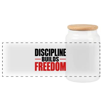 Discipline builds Freedom - Panoramic Cookie Jar with Wooden Lid - white - Front
