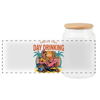 Smells Like Day Drinking Funny Flamingo Retro Tee - Panoramic Cookie Jar with Wooden Lid - white - Front