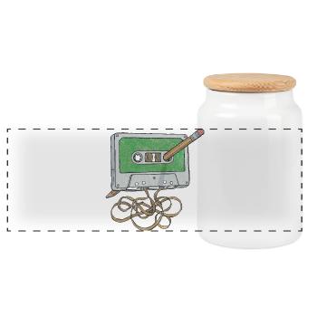 Cassettes Chaos Tape Art - Panoramic Cookie Jar with Wooden Lid - white - Front