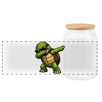 Dabbing Schildkröte - Panorama Keksdose mit Holzdeckel - Weiß - Vorne