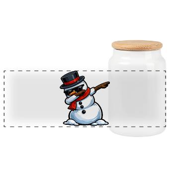 Dabbing Schneemann - Panorama Keksdose mit Holzdeckel - Weiß - Vorne