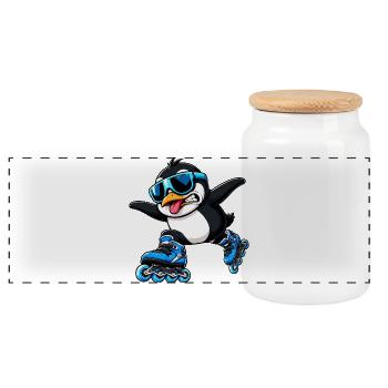 Cooler Pinguin Inline Skater Lustig Comic - Panorama Keksdose mit Holzdeckel - Weiß - Vorne