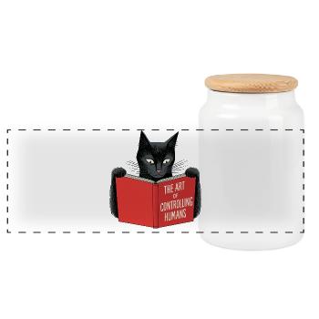 Chat noir lit livre rouge - Boîte à biscuits avec couvercle en bois - blanc - Devant