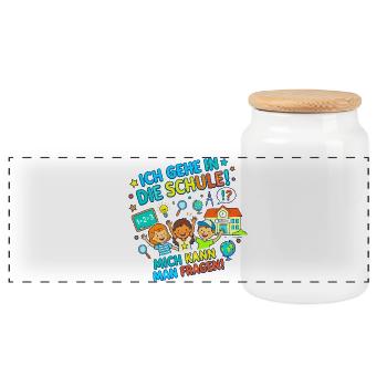 Ich gehe in die Schule! Mich kann man fragen! - Panorama Keksdose mit Holzdeckel - Weiß - Vorne