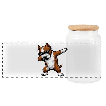 Dabbing American Staffordshire Terrier - Panorama Keksdose mit Holzdeckel - Weiß - Vorne