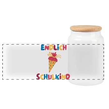 Endlich Schulkind mit Schultüte - Panorama Keksdose mit Holzdeckel - Weiß - Vorne