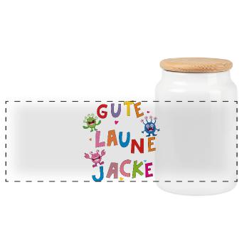 GUTE LAUNE MONSTER  - Panorama Keksdose mit Holzdeckel - Weiß - Vorne