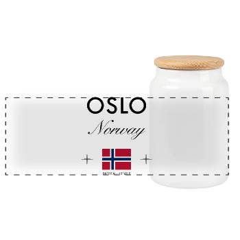 Oslo Norwegen Koordinaten Reise Souvenir - Panorama Keksdose mit Holzdeckel - Weiß - Vorne