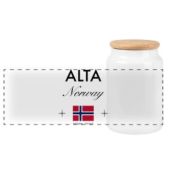 Alta Norwegen Koordinaten Reise Souvenir - Panorama Keksdose mit Holzdeckel - Weiß - Vorne