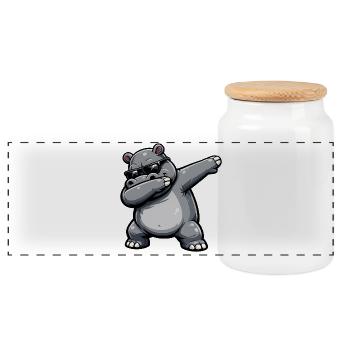 Dabbing Nilpferd - Panorama Keksdose mit Holzdeckel - Weiß - Vorne