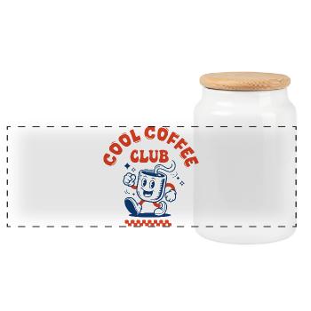 Kaffeeclub | Kaffeeliebhaber-Kollegen-Geschenk - Panorama Keksdose mit Holzdeckel - Weiß - Vorne