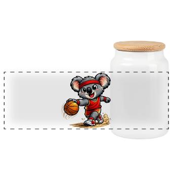 Süßer Koala spielt Basketball - Panorama Keksdose mit Holzdeckel - Weiß - Vorne