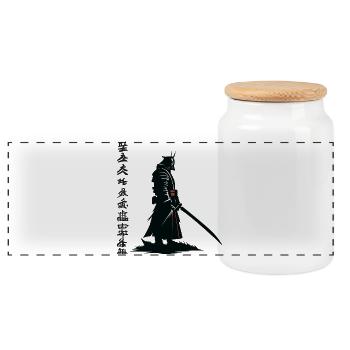 Samurai-Schatten: Katana Noir - Panorama Keksdose mit Holzdeckel - Weiß - Vorne