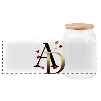 AD Goldmonogramm mit Rosen - Panorama Keksdose mit Holzdeckel - Weiß - Vorne