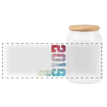 7. Geburtstag Limited Edition 2019 – Jahrgang 2019 - Panorama Keksdose mit Holzdeckel - Weiß - Vorne