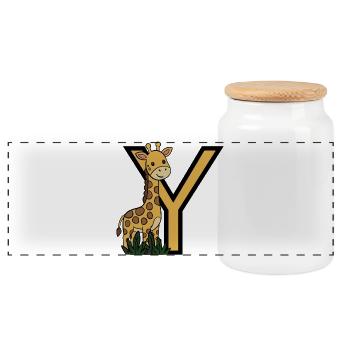 Giraffe with Y Letter Design - Panoramic Cookie Jar with Wooden Lid - white - Front