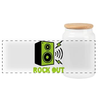 Rock Out Lautsprecher Icon - Panorama Keksdose mit Holzdeckel - Weiß - Vorne