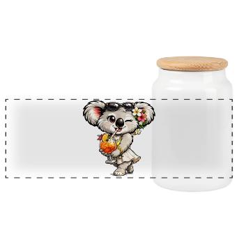 Süßer Koala mit tropischem Cocktail - Panorama Keksdose mit Holzdeckel - Weiß - Vorne