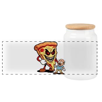 Pizza-Monster-Bedrohung - Panorama Keksdose mit Holzdeckel - Weiß - Vorne