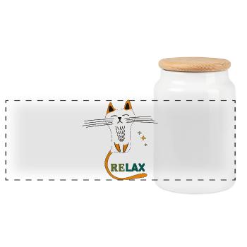 Katze beim Relaxen - Panorama Keksdose mit Holzdeckel - Weiß - Vorne