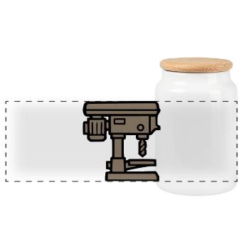 Standbohrmaschine Werkzeug Icon - Panorama Keksdose mit Holzdeckel - Weiß - Vorne
