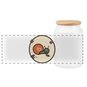 Soft Snail in Flower Circle - Panoramic Cookie Jar with Wooden Lid - white - Front