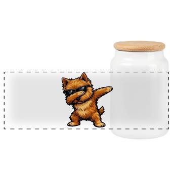Dabbing Norwich Terrier im Comic Stil - Panorama Keksdose mit Holzdeckel - Weiß - Vorne