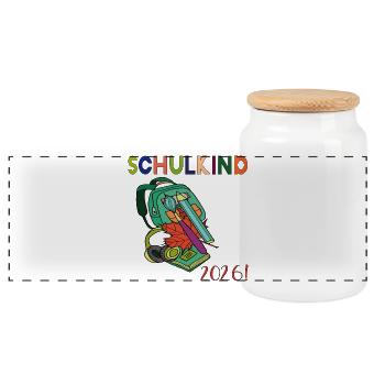 Schulkind 2026: - Panorama Keksdose mit Holzdeckel - Weiß - Vorne