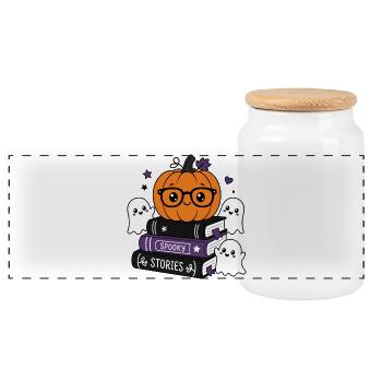 Halloween Kürbis mit Brille - Panorama Keksdose mit Holzdeckel - Weiß - Vorne