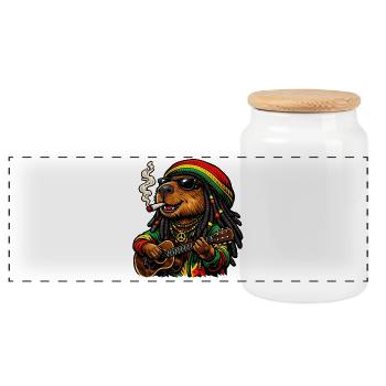 Süßes Capybara im Rastafari Stil - Panorama Keksdose mit Holzdeckel - Weiß - Vorne