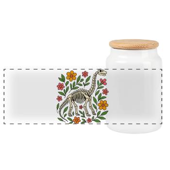 Squelette de Brachiosaurus avec des fleurs - Boîte à biscuits avec couvercle en bois - blanc - Devant