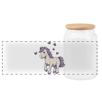 Süßes Pony mit Schmetterlingen - Panorama Keksdose mit Holzdeckel - Weiß - Vorne
