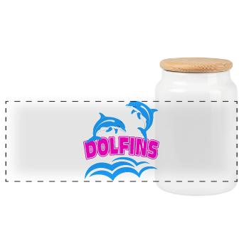 Delfin-Logo - Panorama Keksdose mit Holzdeckel - Weiß - Vorne