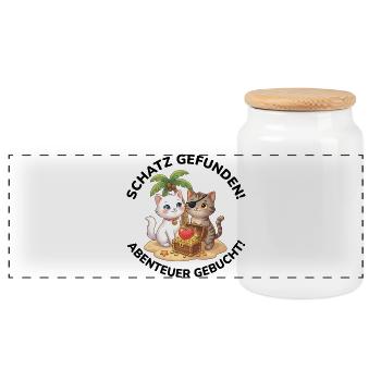 Katzen Piraten Schatz gefunden - Panorama Keksdose mit Holzdeckel - Weiß - Vorne