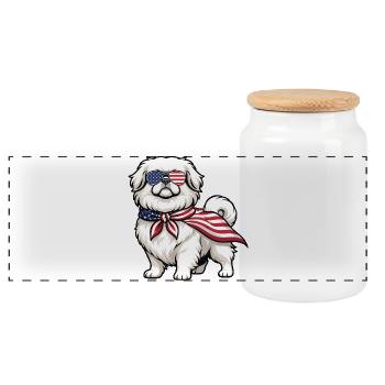 Patriotischer Pekinger – Peke-Hund-Mama Papa Schoßhund - Panorama Keksdose mit Holzdeckel - Weiß - Vorne