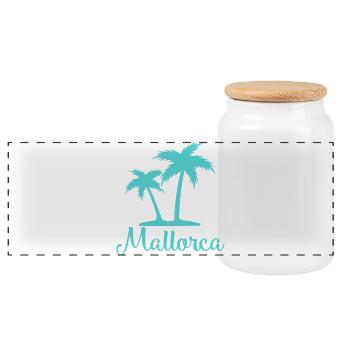 Mallorca Palmen Silhouette - Panorama Keksdose mit Holzdeckel - Weiß - Vorne